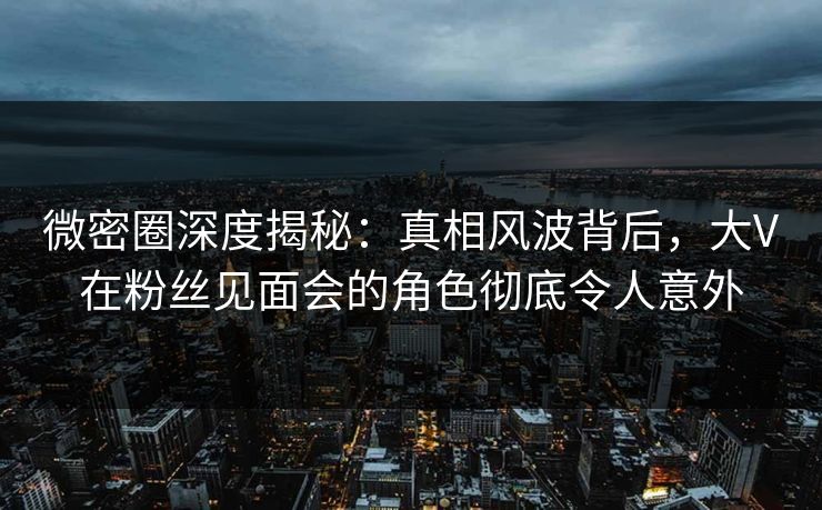 微密圈深度揭秘：真相风波背后，大V在粉丝见面会的角色彻底令人意外