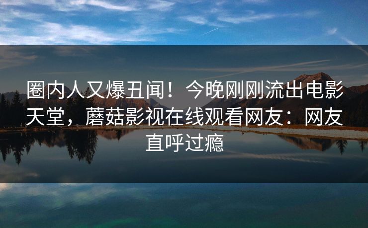 圈内人又爆丑闻！今晚刚刚流出电影天堂，蘑菇影视在线观看网友：网友直呼过瘾